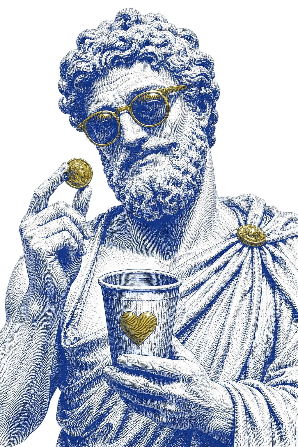 A playful marble figure with sunglasses, headphones, and bubblegum, representing support for GreatestOfLove.